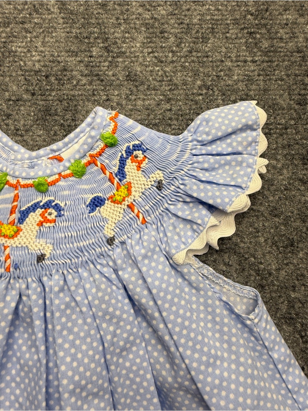 Remember Nguyen Baby Girl 12 months Blue Polka Dot Smocked Flutter-Sleeve Dress - Picture 2 of 5